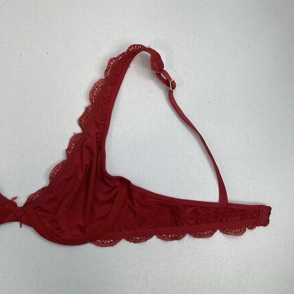 Aerie Happy Size 32A Bra Very Sexy Lined Demi Push Up Underwire Red Lace Plunge - Picture 9 of 15